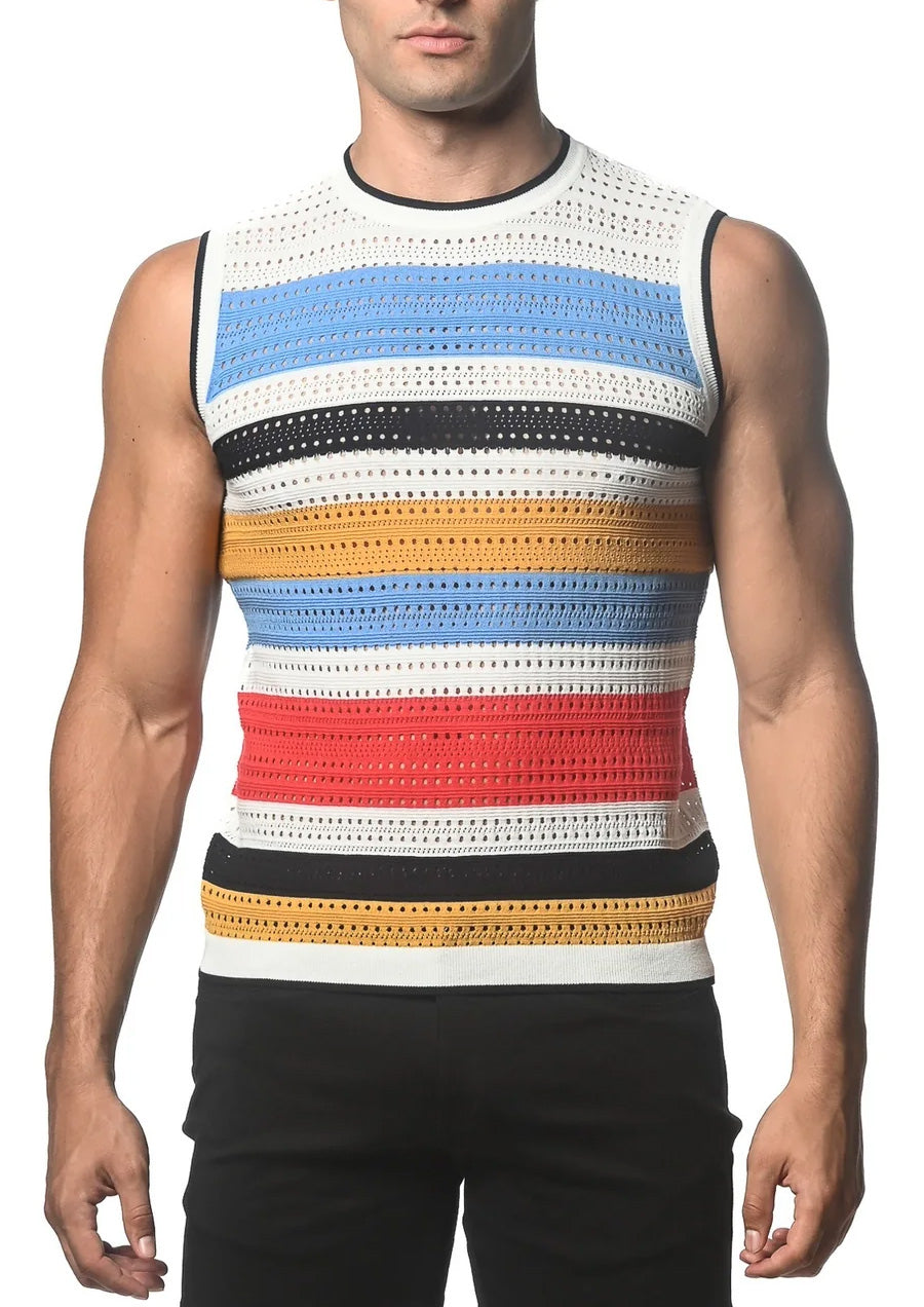 Striped Textured Knitted Vest (Cloud Amber)