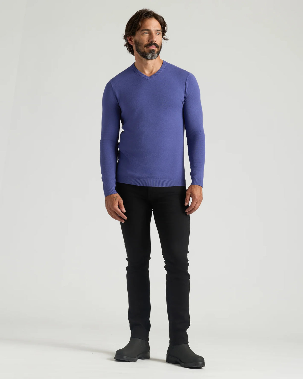 Dressy V-Neck Sweater (Blueberry)
