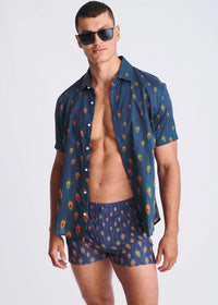 Printed Seersucker Swim Shorts (Navy/Peacock)