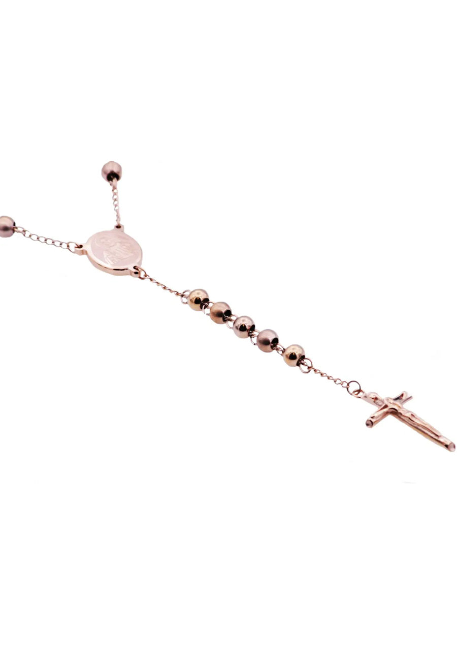 Rose Gold Stainless Steel Rosary Bead Necklace