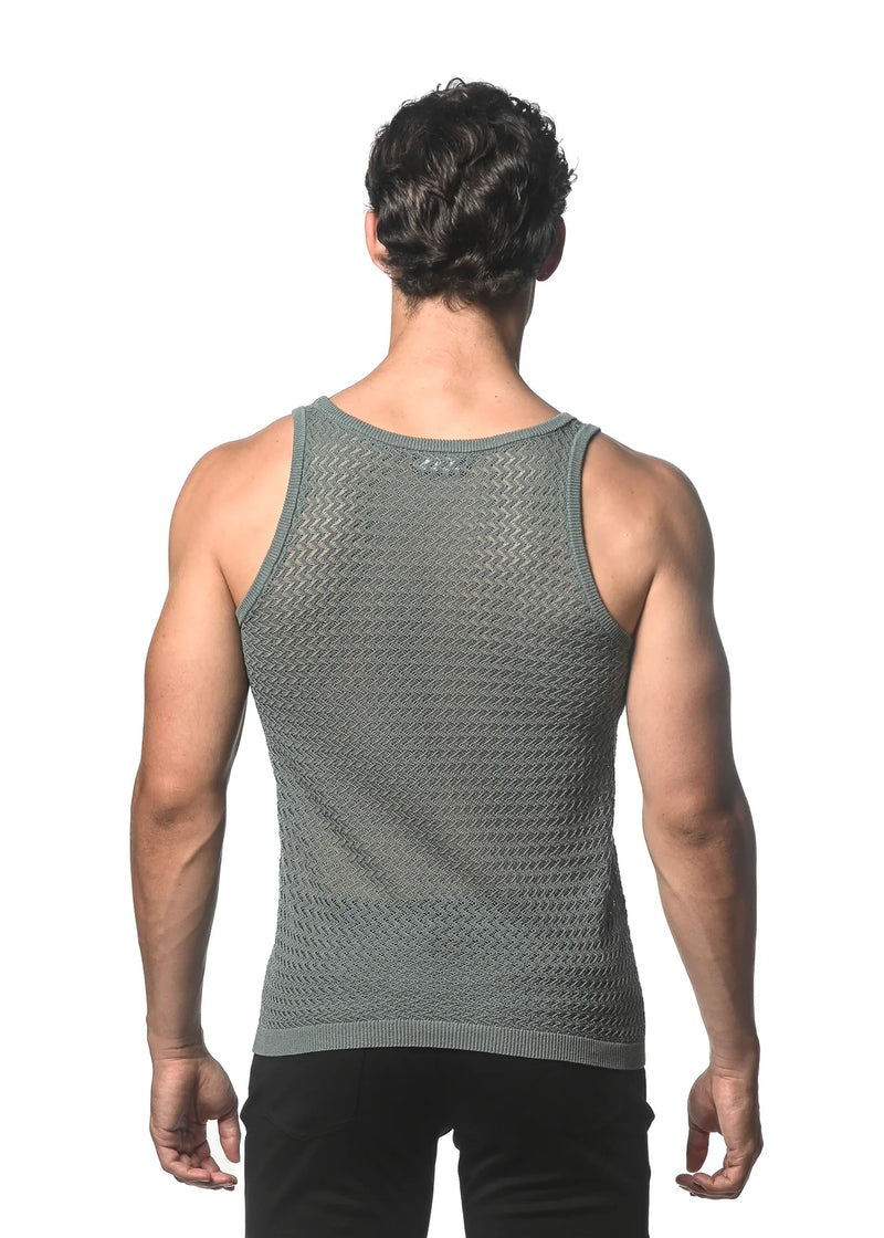 Textured Mesh Knitted Tank (Cactus Chevron)