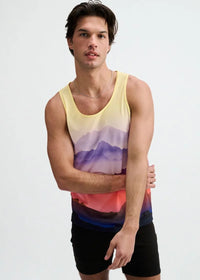 Printed Mesh Knit Tank (Purple/Gold Landscape)