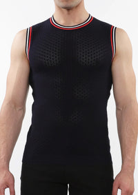 Open Mesh Knitted Vest (Navy)