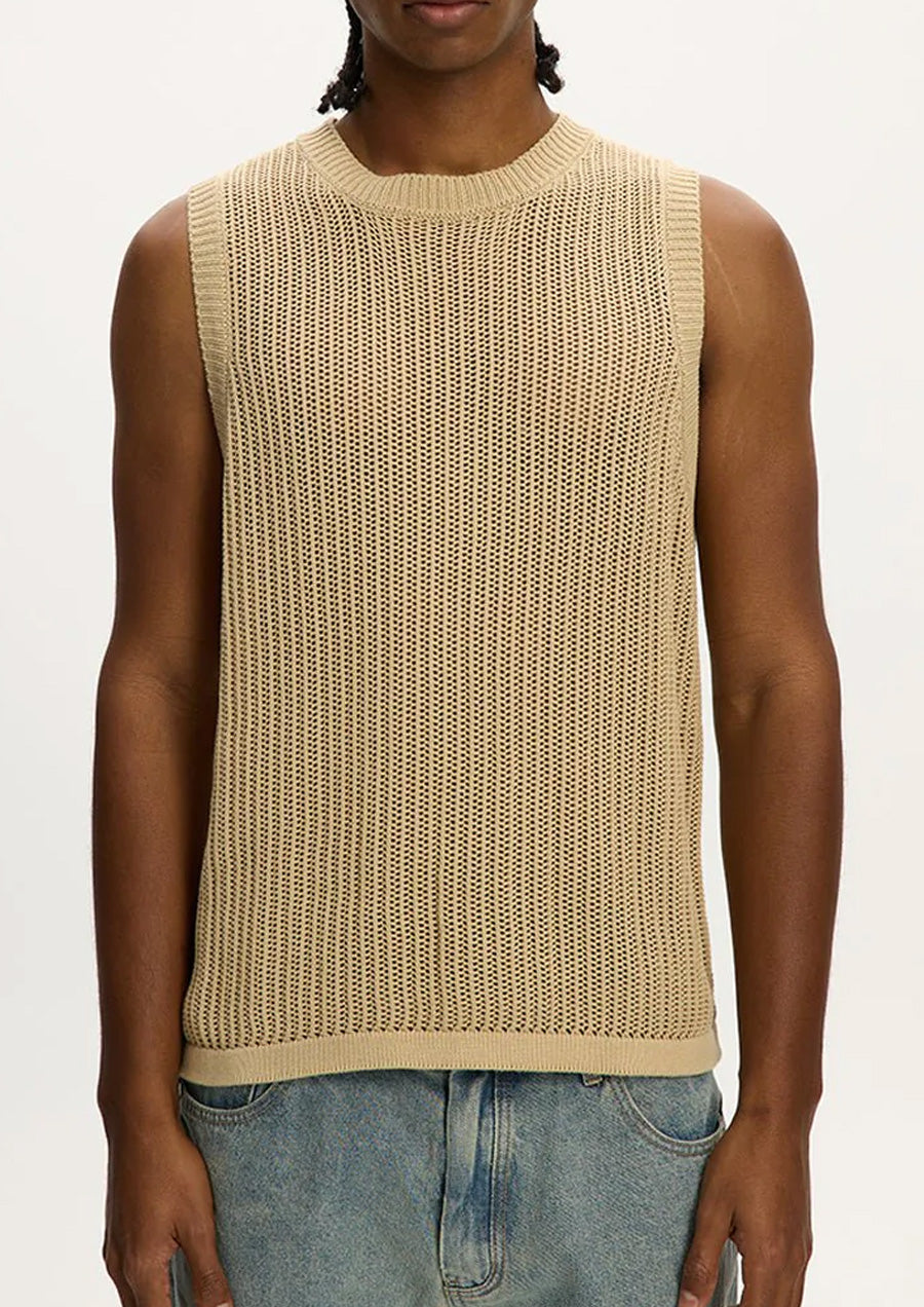 Knitted Sleeveless Tee (Beige)
