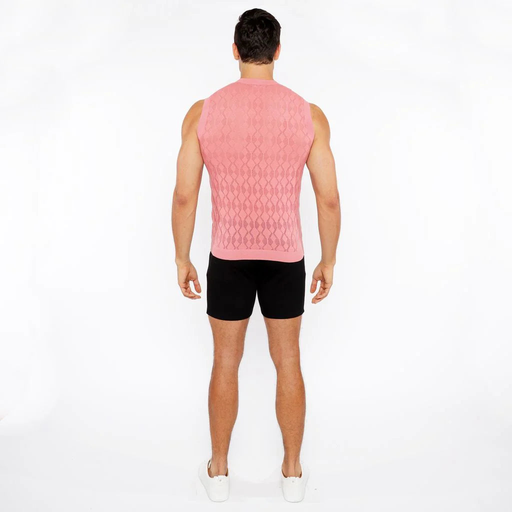 Open-Knit Diamond Vest (Peach Amber)