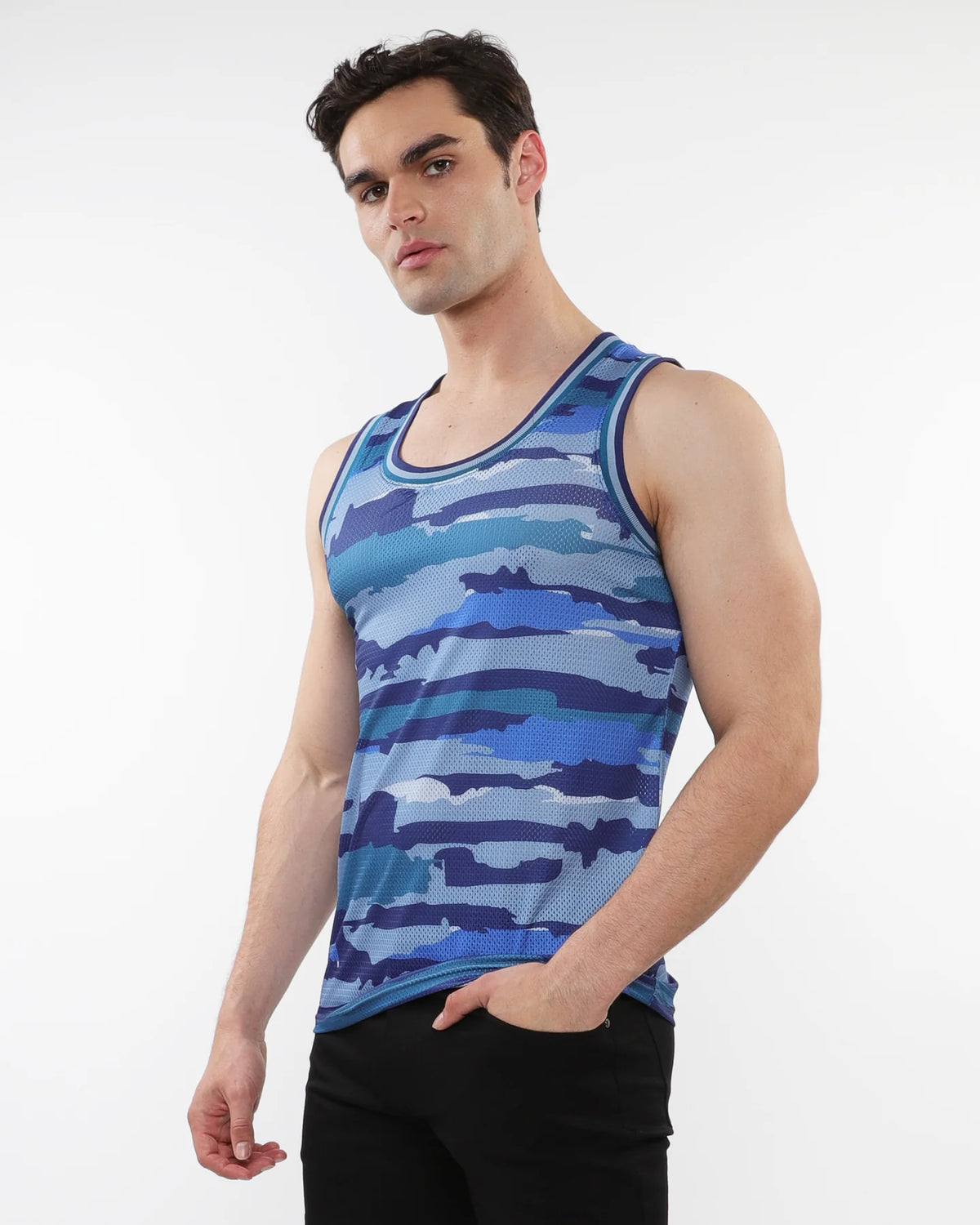 Printed Mesh Tank Top (Cobalt Camo)