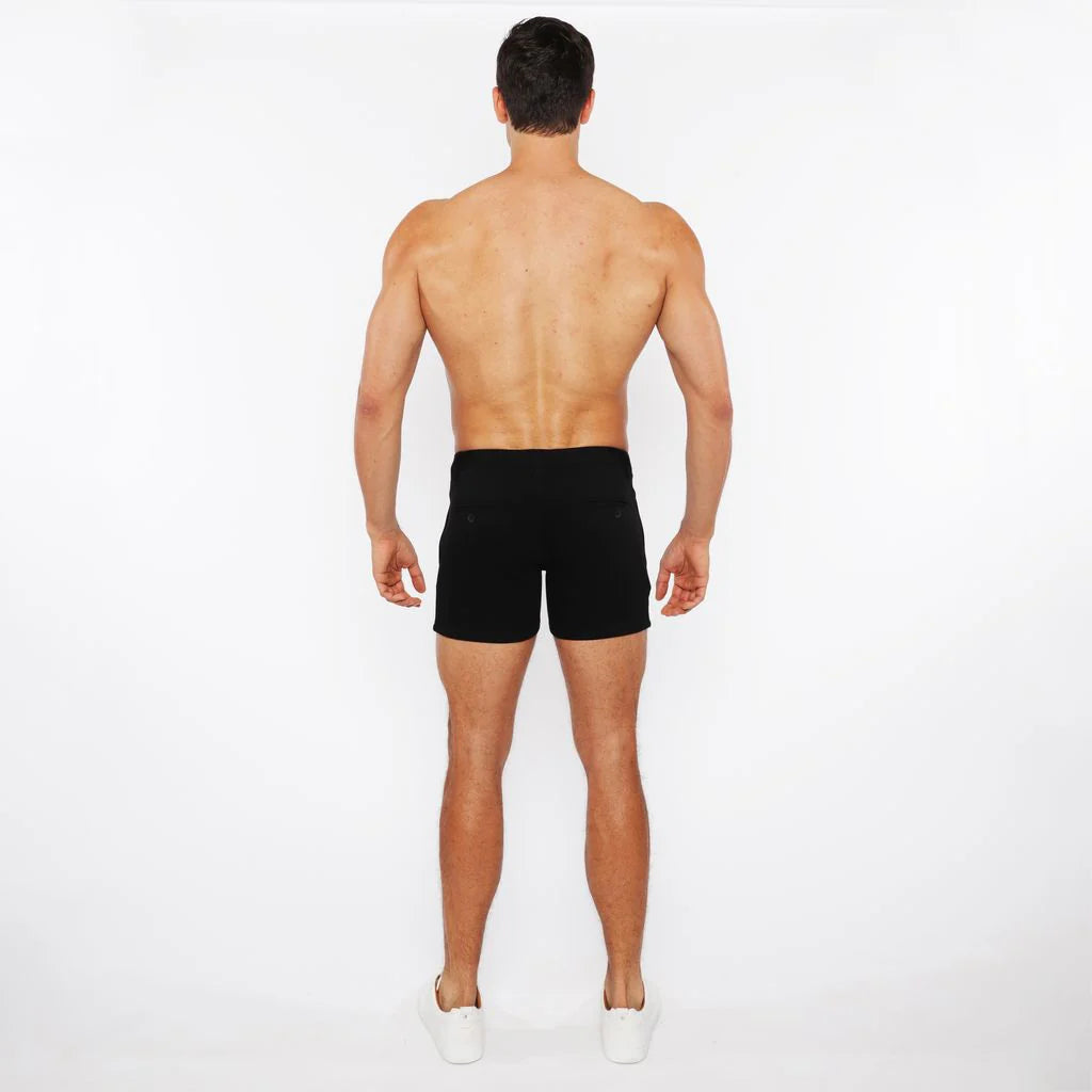 Linen Look Stretch Knit Shorts (Black)