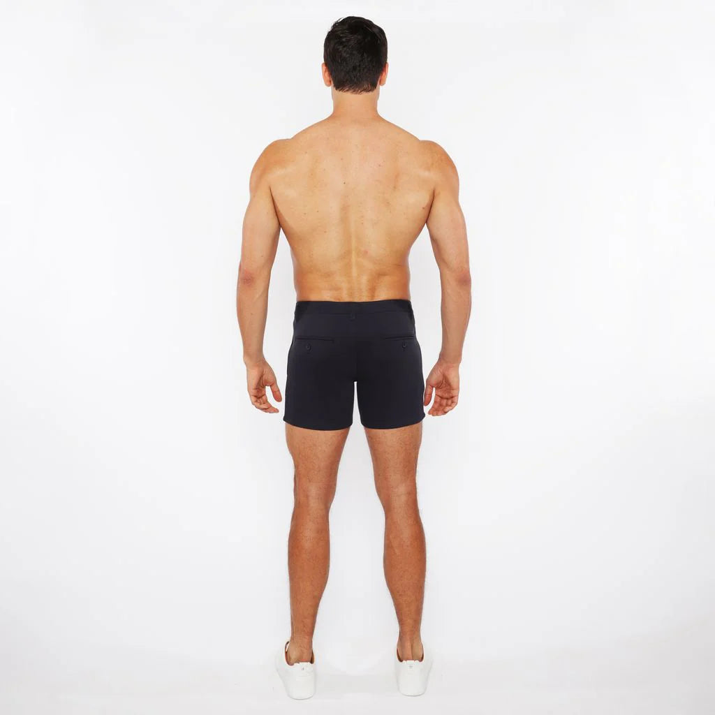 Linen Look Stretch Knit Shorts (Navy)