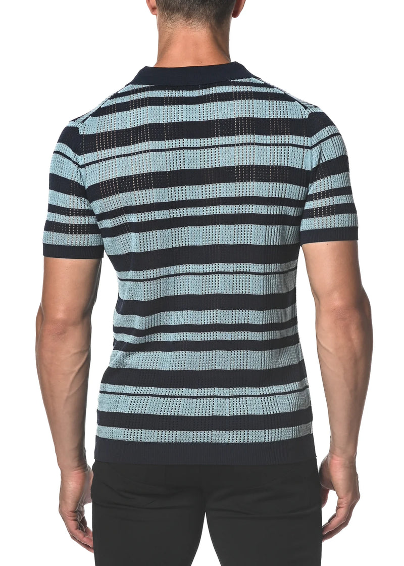 Tencel/Silk Knit Polo (Blue Stripe)