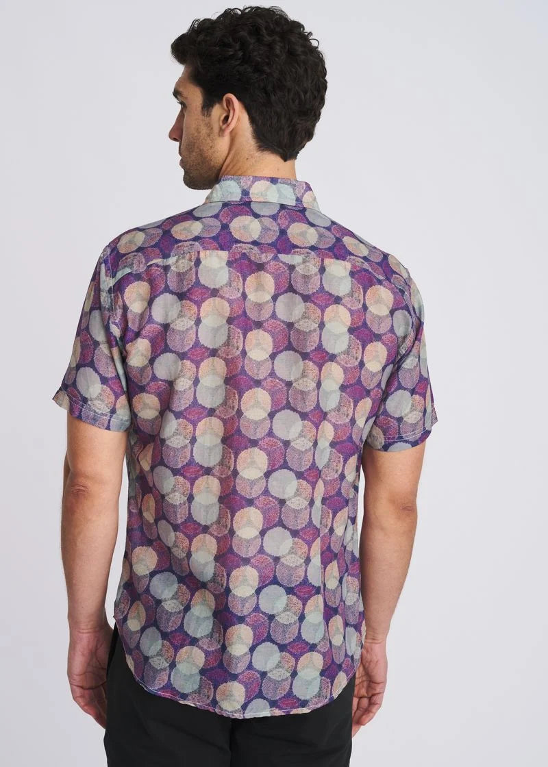Cotton/Silk Short Sleeve Shirt (Sage/Purple Circles)
