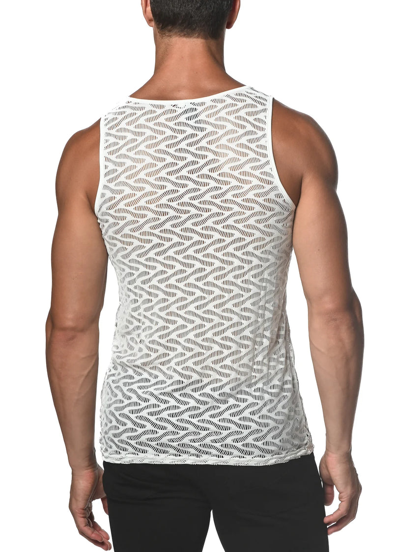 Stretch Gossamer Lace Tank Top (White Squiggly)