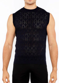Open-Knit Diamond Vest (Navy)