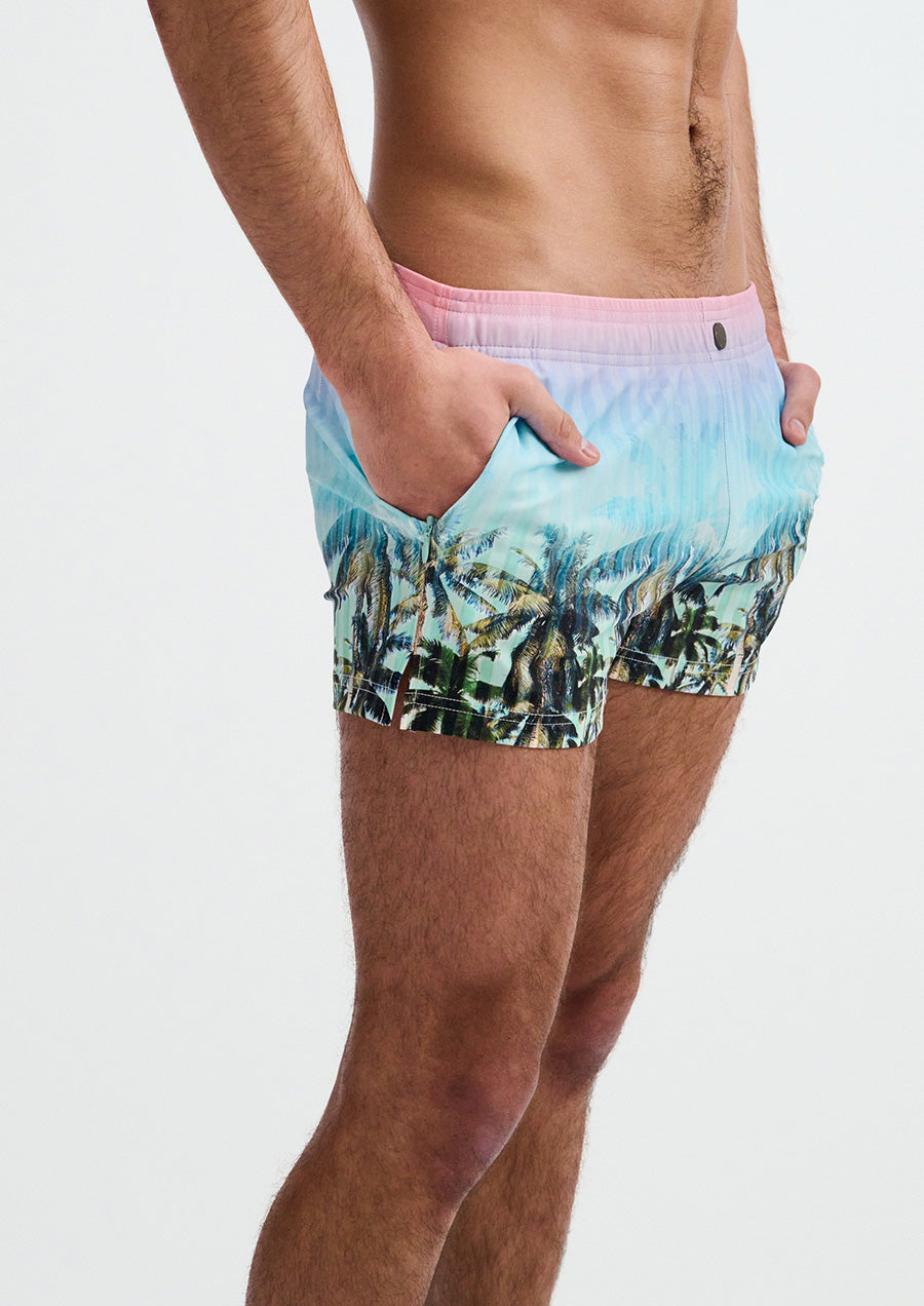 Printed Swim Short (Blush/Aqua Palms)