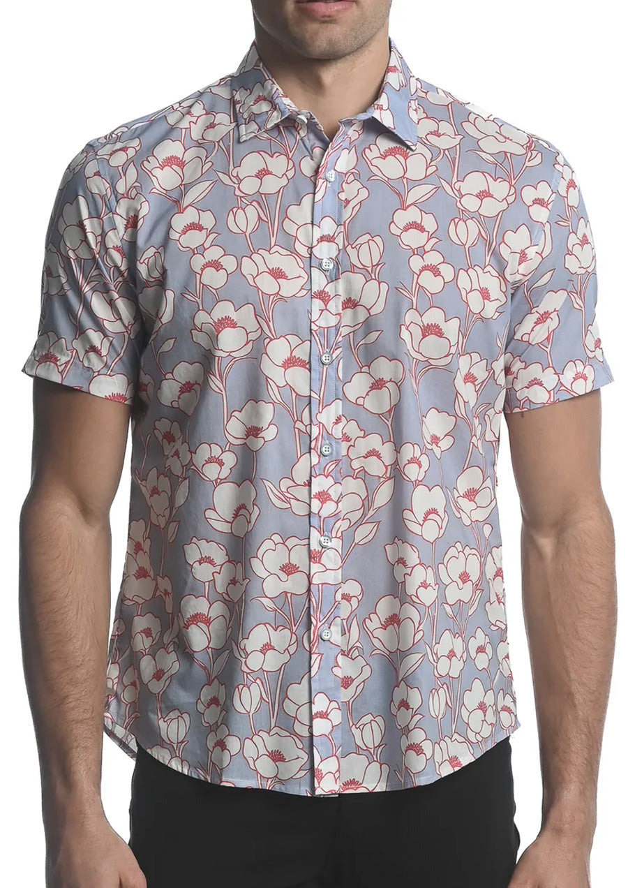 Tencel/Cotton Woven Shirt (Red Outline Floral)