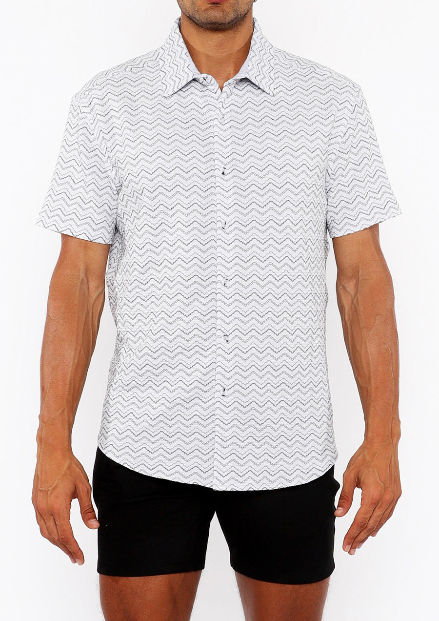 Chevron Stretch Knit Shirt (White)