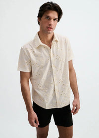 Printed Stretch Eyelet Shirt (Vanilla/White)