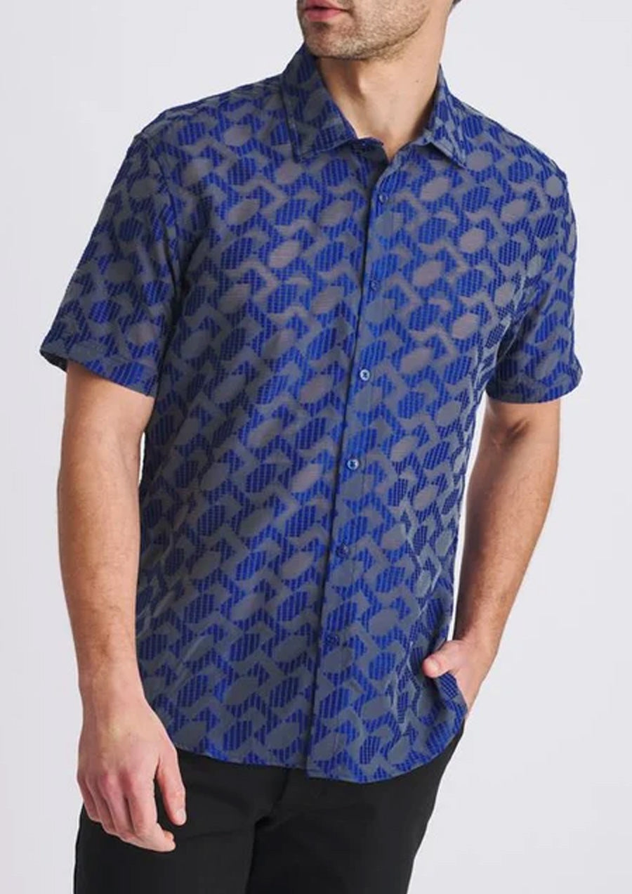 Lightweight Jacquard Shirt (Navy Rhombus)