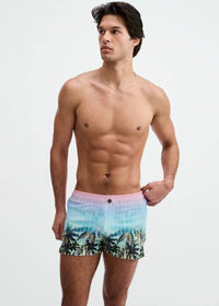 Printed Swim Short (Blush/Aqua Palms)