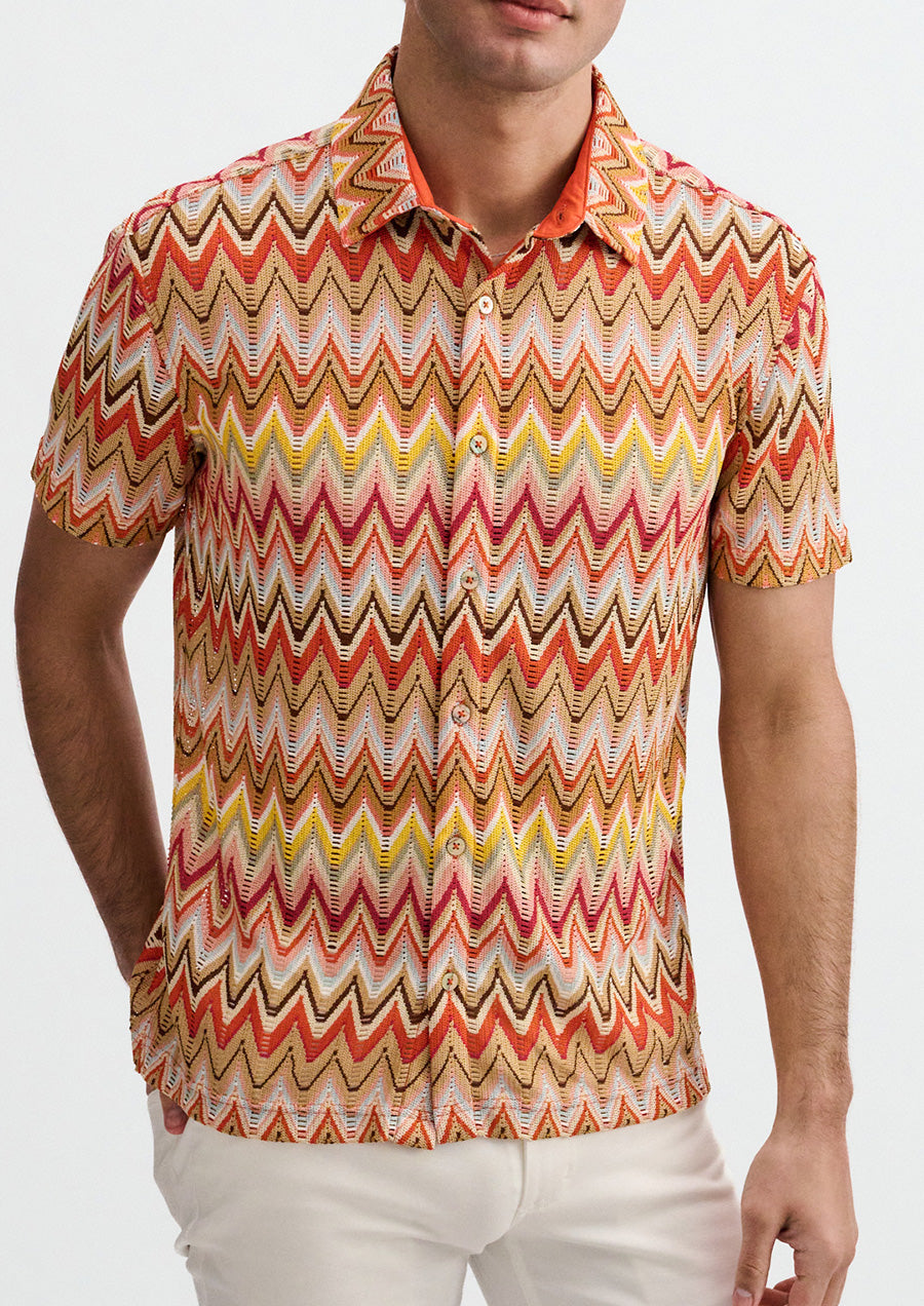 Open Knit Chevron Shirt (Camel/Rust)