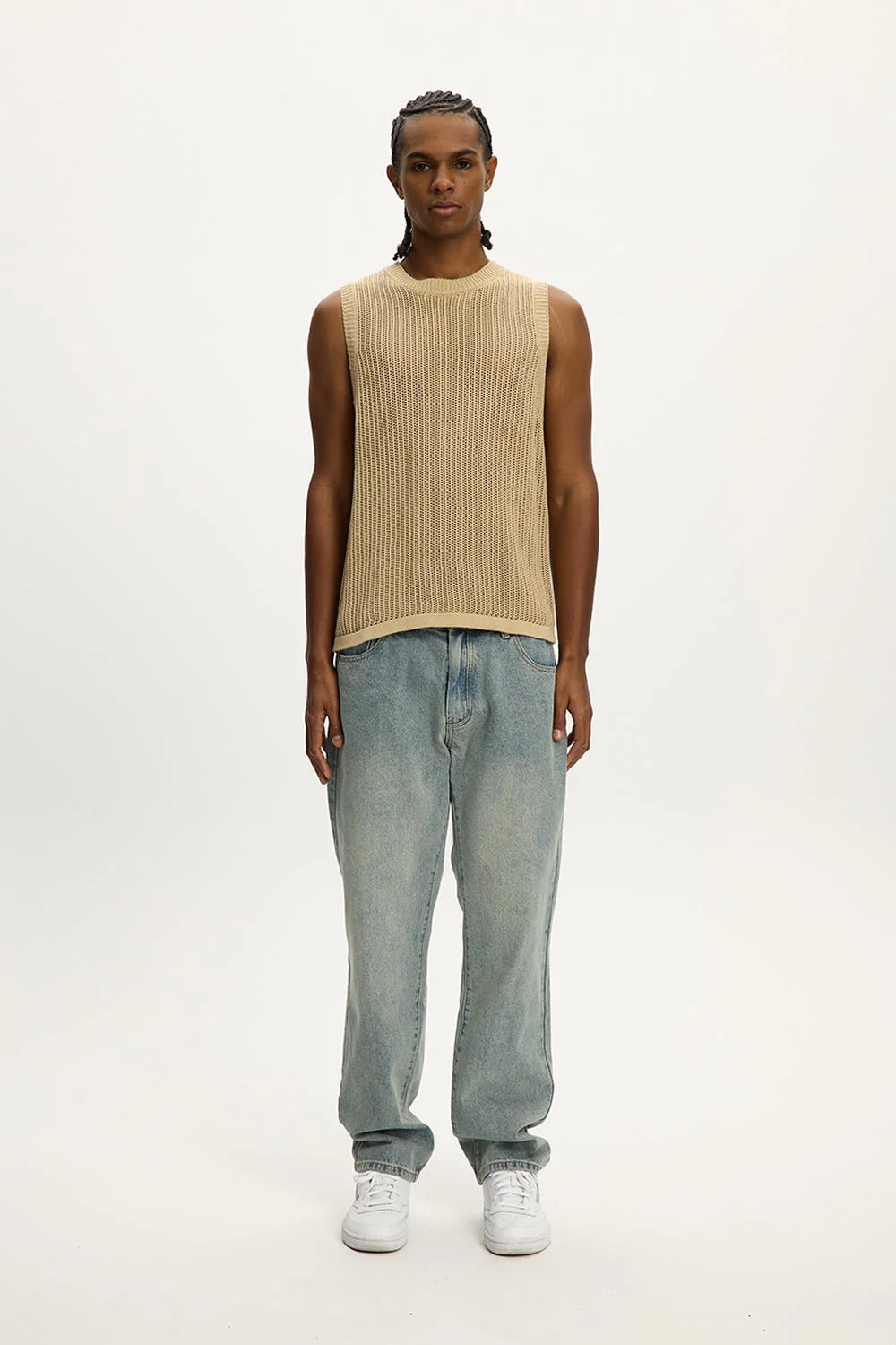 Knitted Sleeveless Tee (Beige)