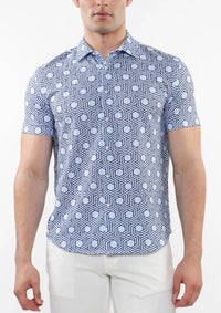 Open Knit Stretch Short Sleeve Shirt (Navy Cloud)