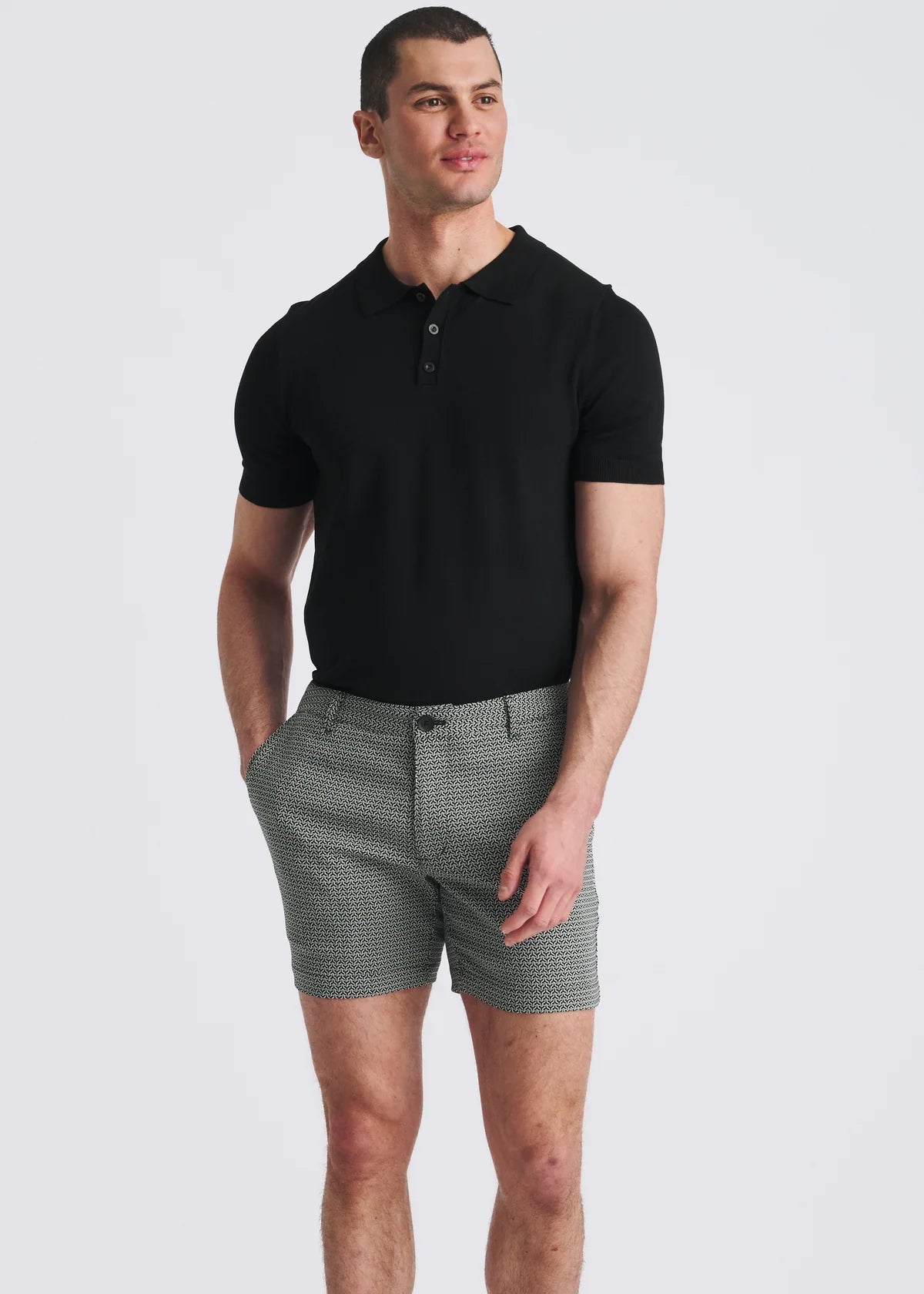 Textured Stretch Chino Short (Black/White)
