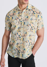 Printed Linen/Tencel Shirt (Yellow/Teal Floral)