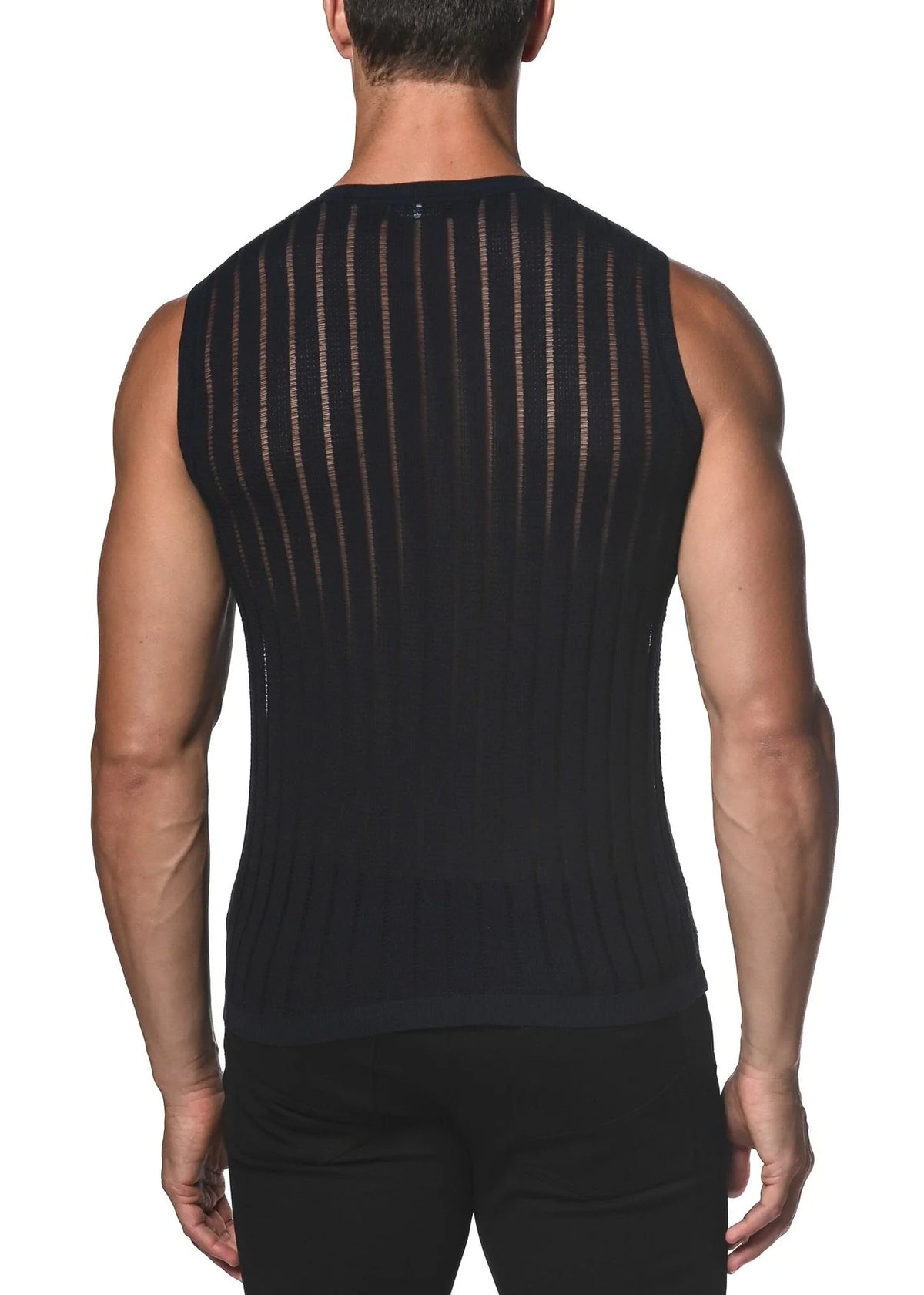 Vertical Stripe Textured Knit Vest (Navy Sheer)