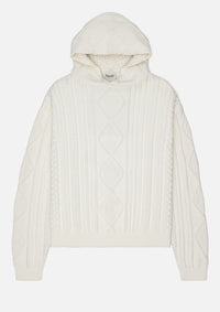 Hooded Cable Knit Sweater (Cream)