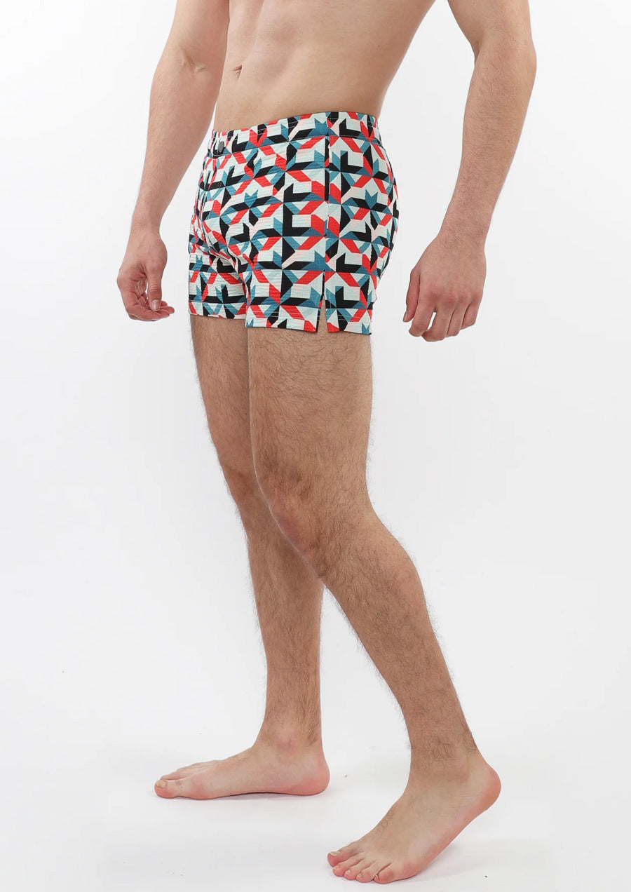 Seersucker Printed Swim Short (Mint Squares)