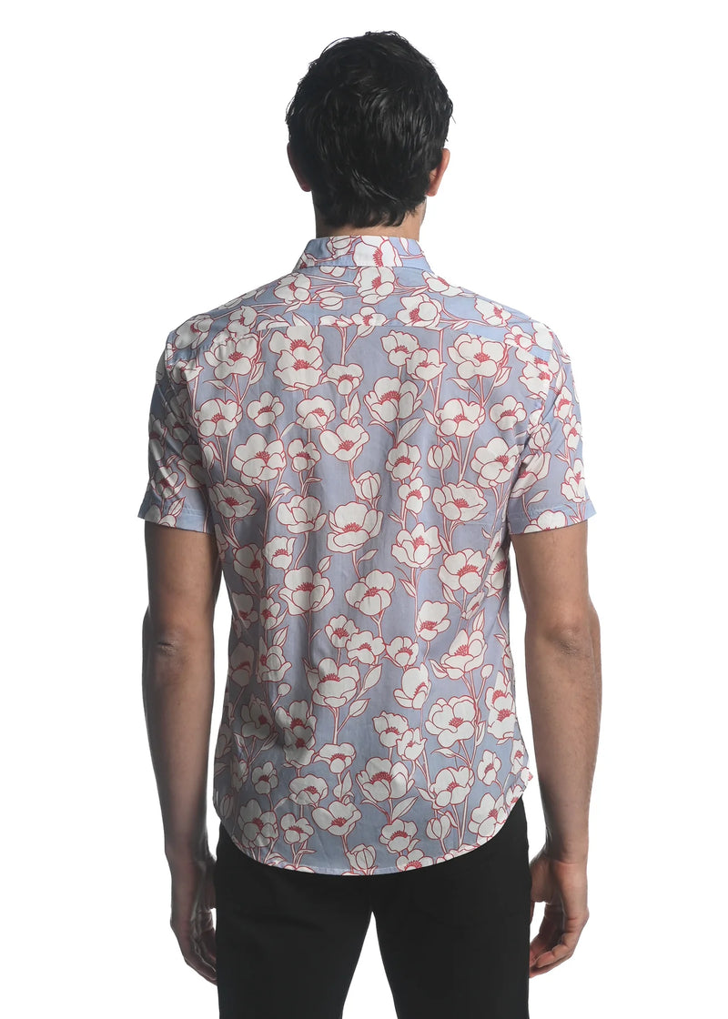 Tencel/Cotton Woven Shirt (Red Outline Floral)