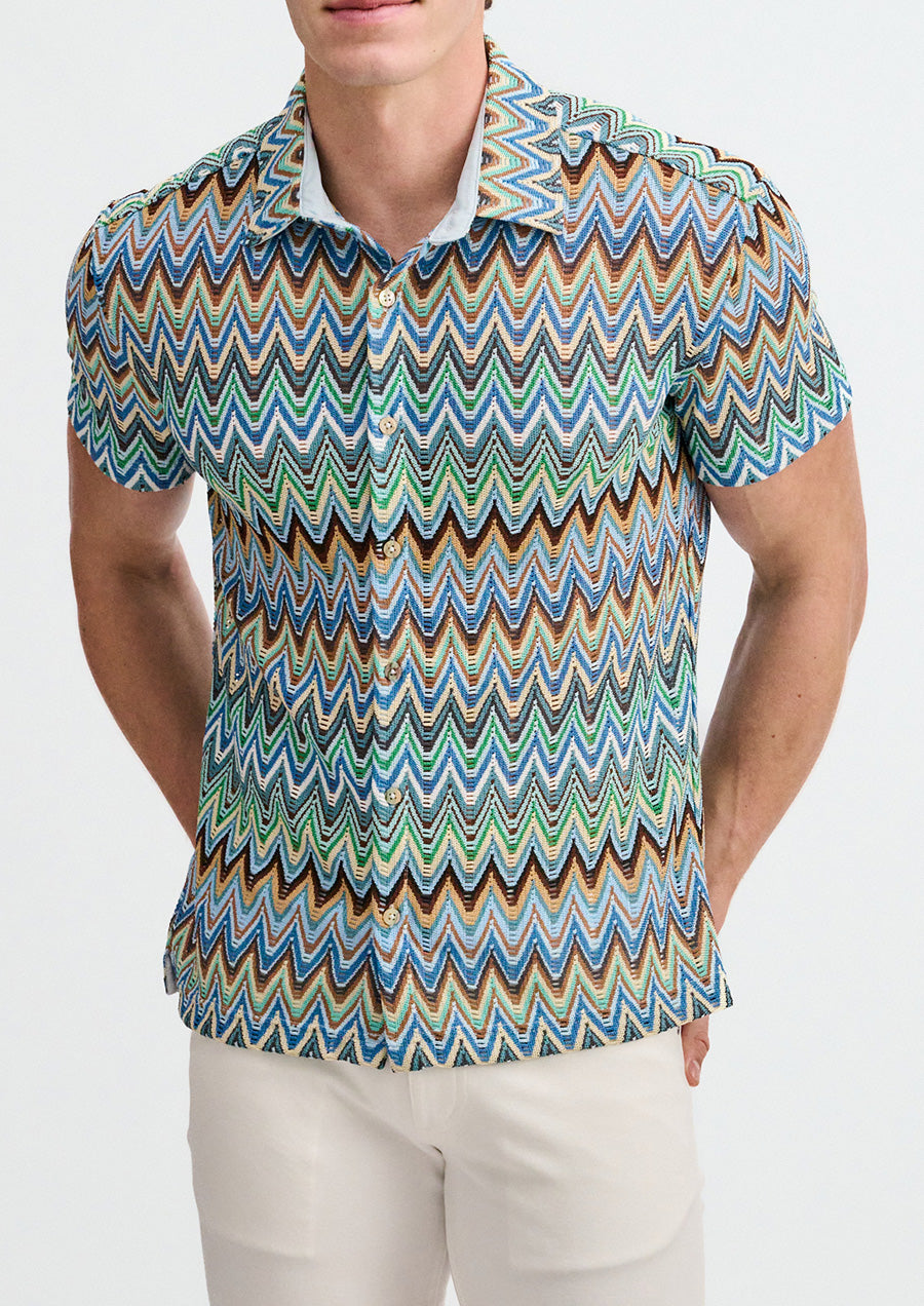 Open Knit Chevron Shirt (Cobalt/Sky)