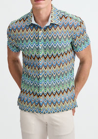 Open Knit Chevron Shirt (Cobalt/Sky)
