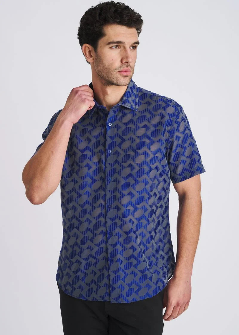 Lightweight Jacquard Shirt (Navy Rhombus)