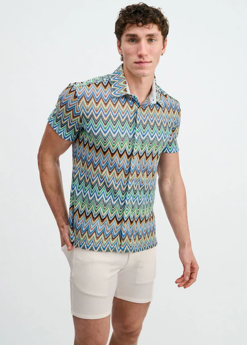 Open Knit Chevron Shirt (Cobalt/Sky)