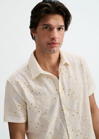 Printed Stretch Eyelet Shirt (Vanilla/White)