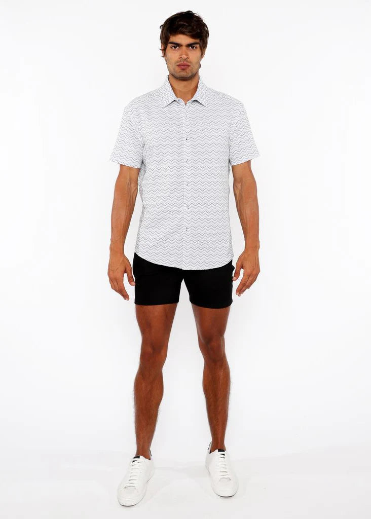Chevron Stretch Knit Shirt (White)