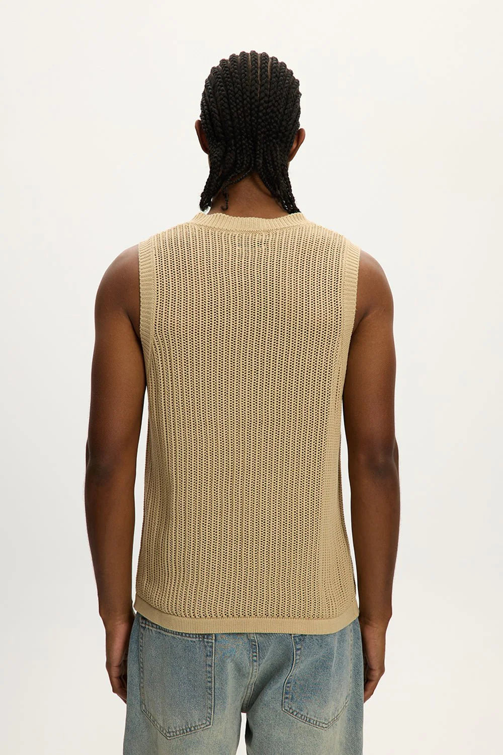 Knitted Sleeveless Tee (Beige)