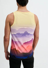 Printed Mesh Knit Tank (Purple/Gold Landscape)