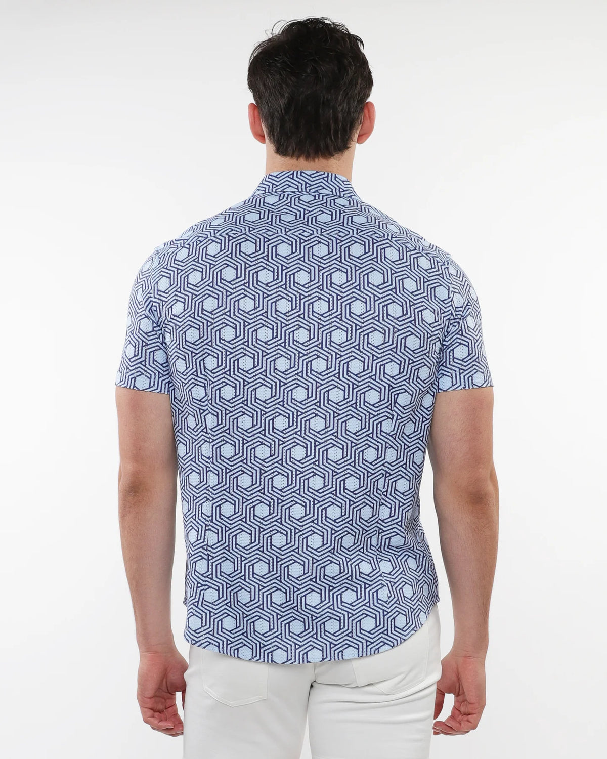Open Knit Stretch Short Sleeve Shirt (Navy Cloud)