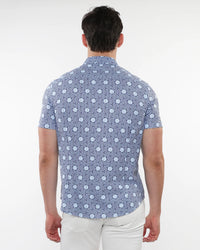 Open Knit Stretch Short Sleeve Shirt (Navy Cloud)
