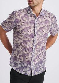 Printed Linen/Tencel Shirt (Sky/Navy Floral)