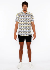 Printed Open Knit Stretch Shirt (Gold/Silver Diamonds)