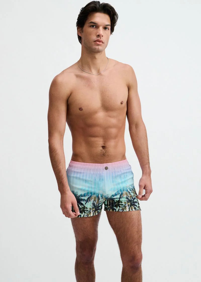 Printed Swim Short (Blush/Aqua Palms)