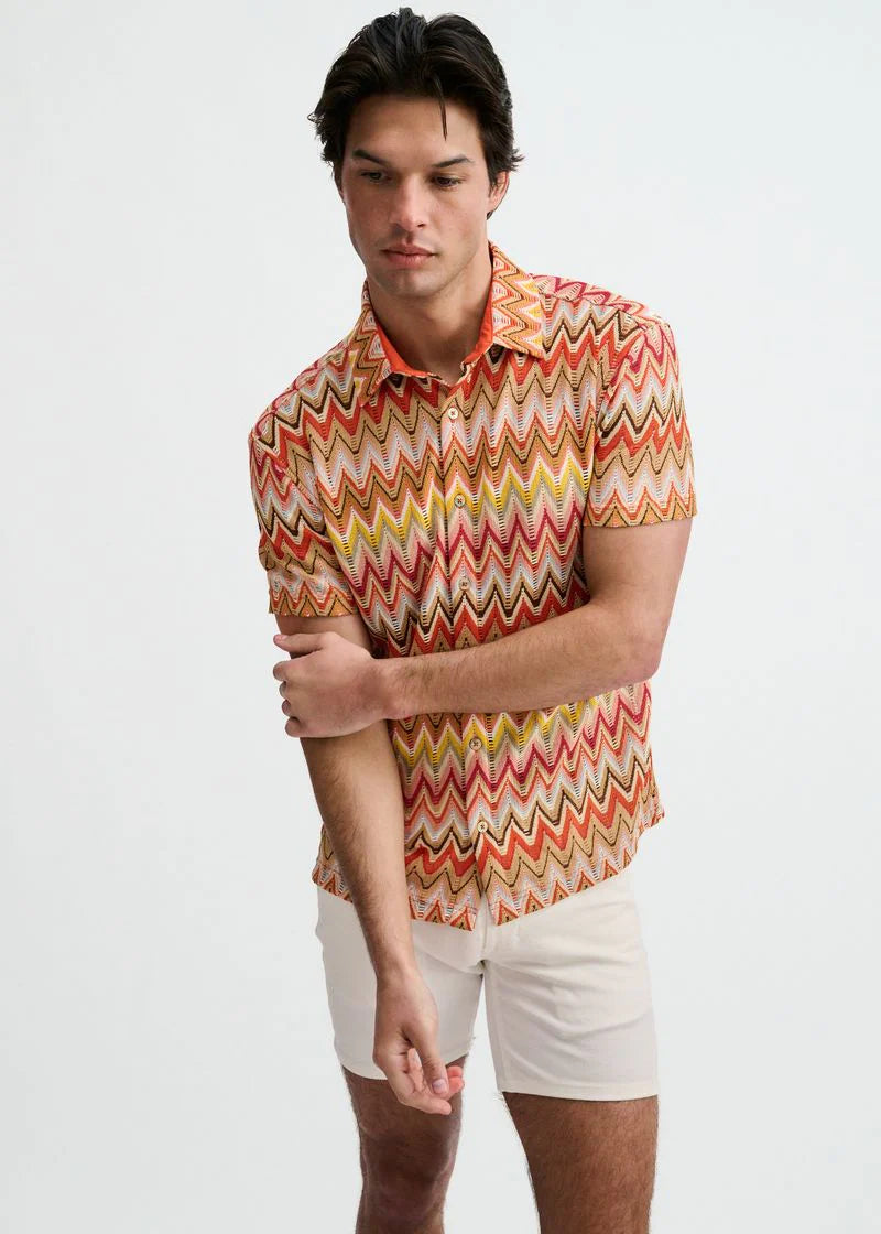 Open Knit Chevron Shirt (Camel/Rust)