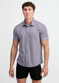 Printed Open Knit Stretch Shirt (Blueberry/Petal Diamonds)