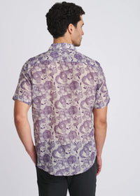 Printed Linen/Tencel Shirt (Sky/Navy Floral)