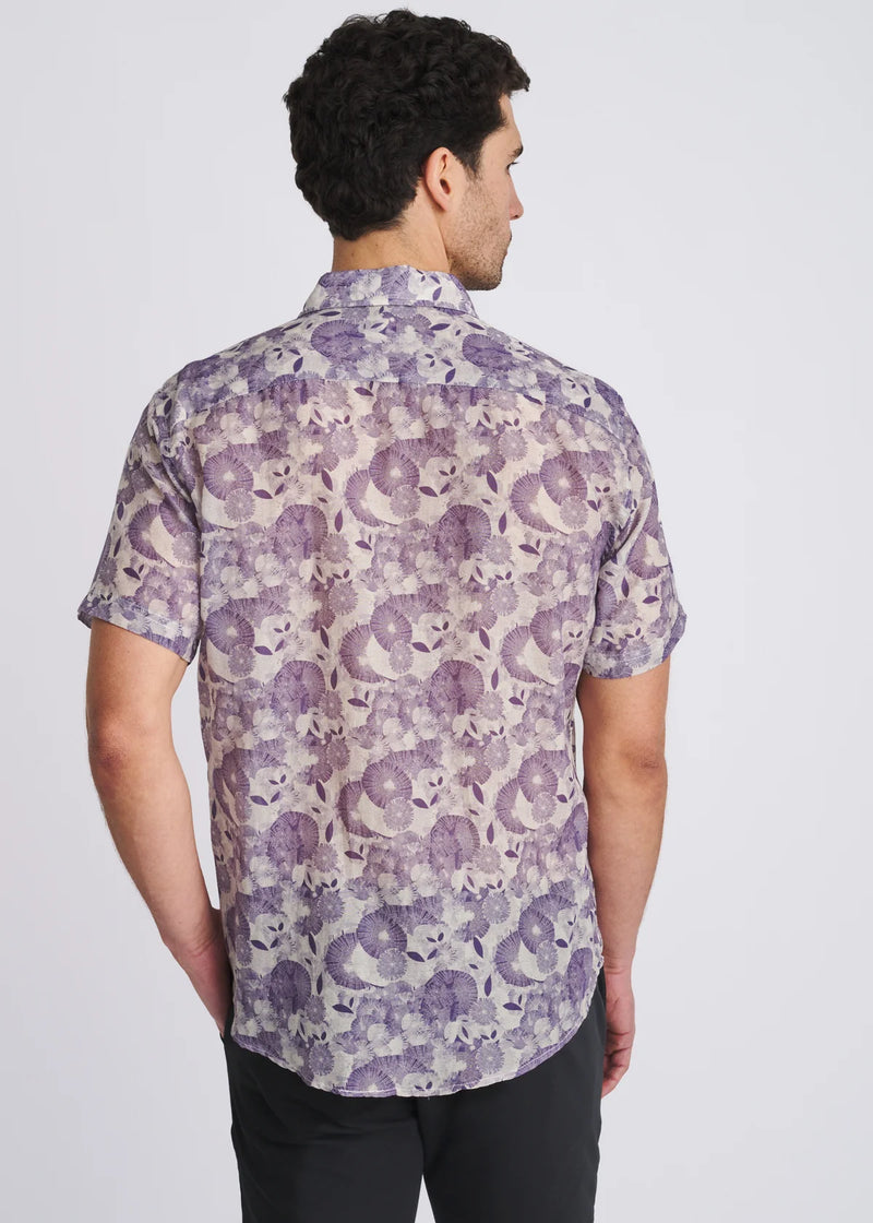Printed Linen/Tencel Shirt (Sky/Navy Floral)