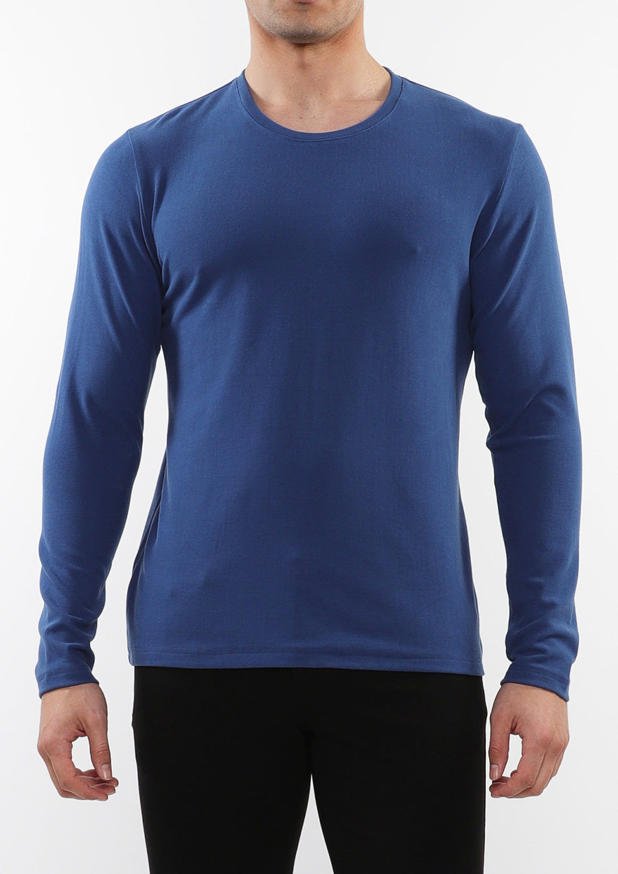 Stretch Knit Long Sleeve Crew (Baby Blue)