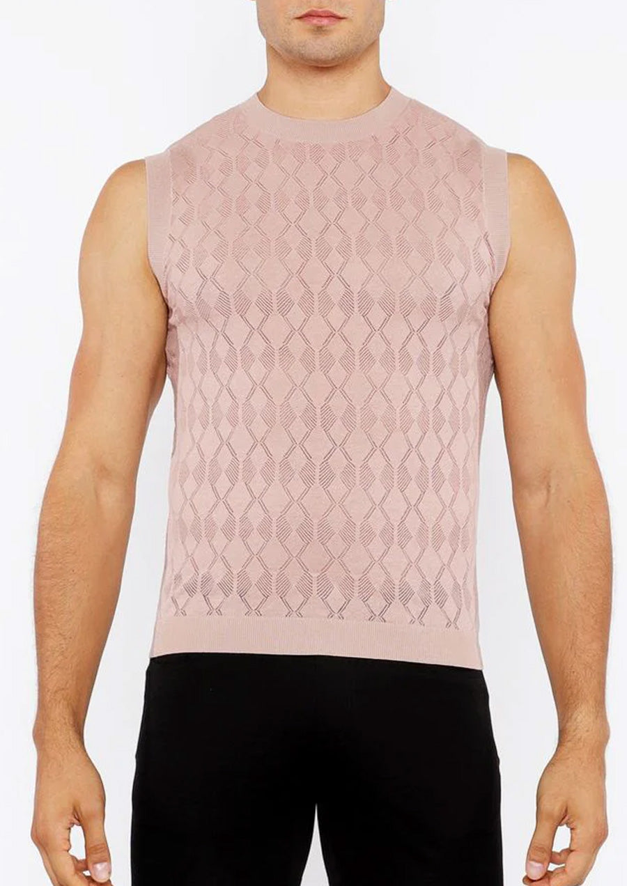 Open-Knit Diamond Vest (Sesame)